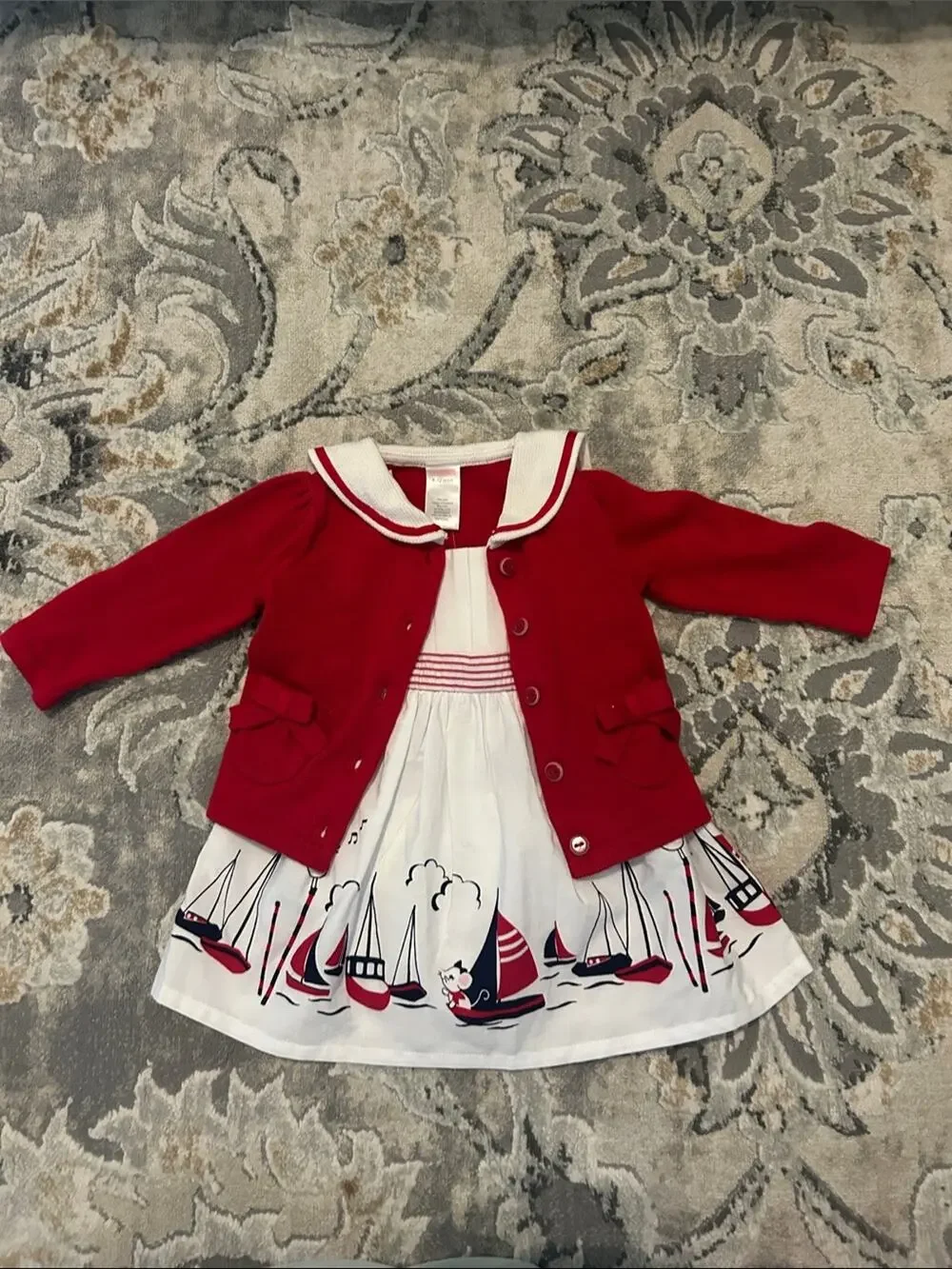 NWT Gymboree Red Cardigan & Sailboat Print Dress Set